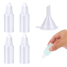 Pack of 4 Plastic Dropper Bottles, Liquid Bottles, 15 ml, Small Dropper Bottle, Empty Squeeze Bottles, with Funnel, for Essential Oils, Mixing Liquids (White)