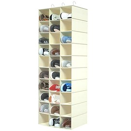 coastal rose Hanging Shoe Organizer for Closet, 30 Sections Hanging Closet Organizers and Storage Shelves Space Saving Shoe Rack Holder, Black, 17''W×11.5''Dx 48''H