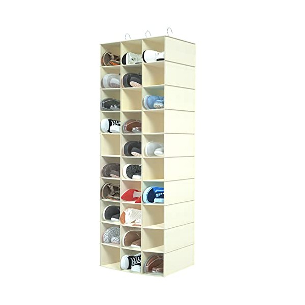 coastal rose Hanging Shoe Organizer for Closet, 30 Sections Hanging