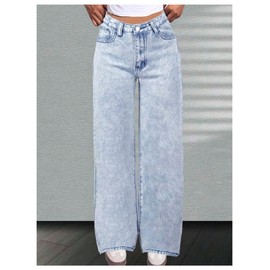 WDIRARA Girl's Bowknot Embroidery Wide Leg Jeans Y2k Baggy Denim Pants Light Wash 11Y