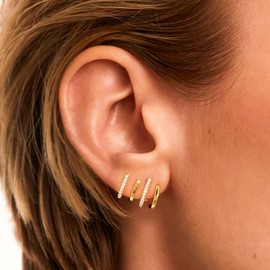 14K Gold Earrings for Women,Small Huggie claw Hypoallergenic Lightweight Cubic Zirconia Illusion Stud Trendy hoop Earrings for Women