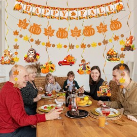 Fall Party Decorations, NO-DIY Fall Room Wall Decor Include Happy Fall Banner Pumpkin Maple Leaf Garland, Autumn Party Decor for Home Indoor, Fall Decorations for Office Classroom