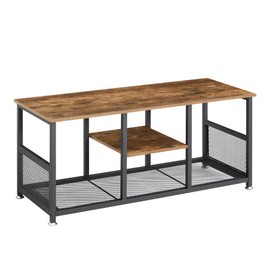 VECELO 39 Coffee Table with Storage Shelf for Living Room Industrial Wood and Metal Frame Easy Assembly Retro Brown