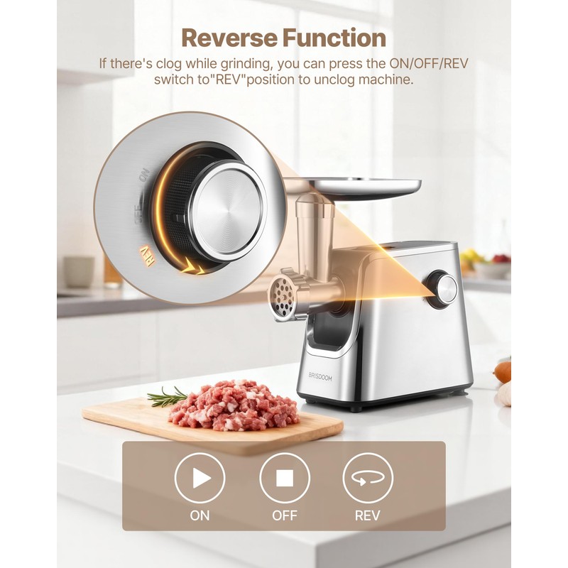 3000W Electric Meat Grinder 3-in-1 with High-Efficiency Copper Motor, Auto-Reverse