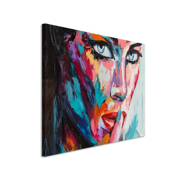 Canvas Picture, Colourful Modern Oil Painting - Woman with Blue Eyes, on Canvas, Exclusive Wall Picture, Modern Photography for your wall, in many sizes