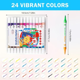 Bcuuozeeing 24er Acrylstifte Set mit Doppelspitze in 48 Farben, Acryl Marker, Keramik Bemalen Set, zum Zeichnen und DIY-Bastelprojekte, Multimarker für Steine, Holz, Stoff, Leinwand, Glas, Keramik