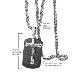 Cupimatch Men's Stainless Steel Necklace for Men Bible Jesus Crucifix Boys Neck Jewellery with Pendant 56 cm Black, Stainless Steel
