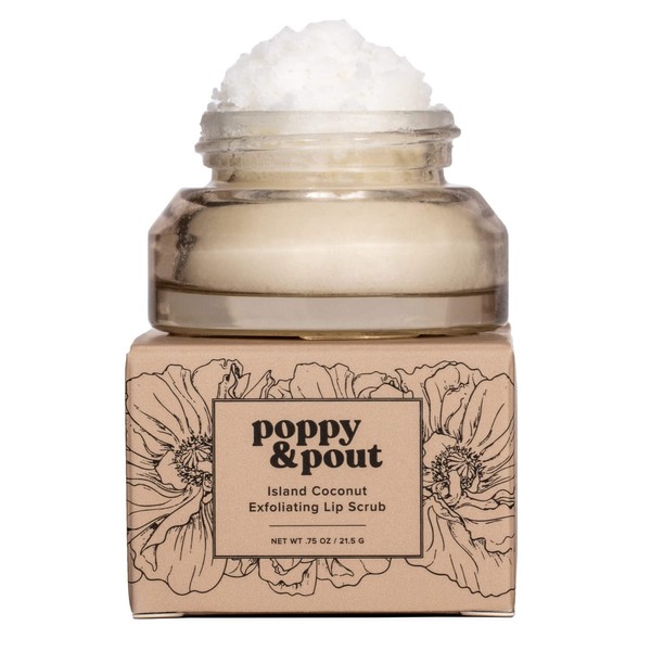 Poppy & Pout 100% Natural Lip Scrub, Exfoliating Lip Treatment, In Hand-filled Recyclable Glass Jars, Cruelty Free (Island Coconut)