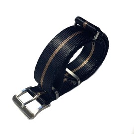 Naval Watch Co. Premium G10 NATO Type Silk Touch Nylon Strap, Black + Light Brown Stripe, DELUXE NYLON NATO TYPE WATCH STRAP Black + Light Brown Stripe, 0.9 inch (22 mm) Width