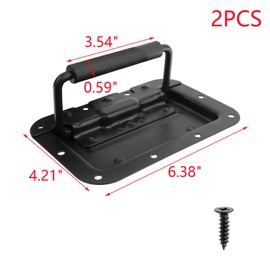 MY MIRONEY Set of 2 Spring Loaded Recessed Handles Heavy Duty Black Recessed Pull Handle with Rubber Grip for Trunk Case Box Chest Cabinet Speaker, 6.38" x 4.21"