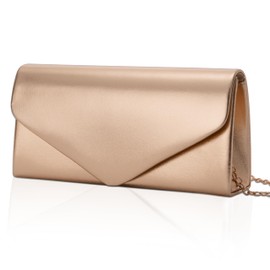 Larcenciel Champagne Gold Clutch Bags for Women, Faux Leather Evening Handbag w/Chain, Elegant Envelope Women's Clutches, Minimalist Stylish Shoulder Crossbody Bag for Wedding, Dinner, Prom, 22x12x5CM