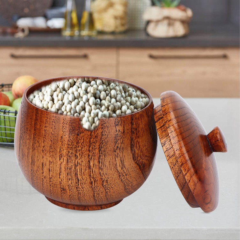 Sour Jujube Wood Condiment Jar Japanese Safe Dustproof Classic Flip