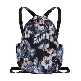 HUA ANGEL Drawstring Gym Backpack Bag for Men & Women, Sport Gym Sack Floral Travel Daypack, Z-hibiscus