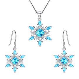 EVER FAITH Women's Jewelry Accessories 925 Sterling Silver Sky Blue CZ Snowflake Winter Party Necklace Earrings Set