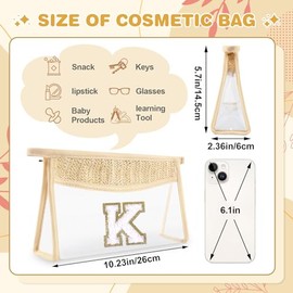 Bolsa de maquillaje con inicial personalizada, bolsa de maquillaje transparente con pajilla, pequeña y bonita bolsa de chenilla con cierre, bolsa de a