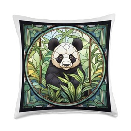 ForestFusion PandaGlass Nature's Harmony Panda Stained Glass Masterpiece Throw Pillow, 18x18, Multicolor