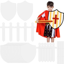 36 Set Paper Shields for Kids DIY Cardboard Shield and Swords Craft to Decorate Shield Shapes Cutouts with Handles for Painting Party Knight Dramatic Play Castle Activities