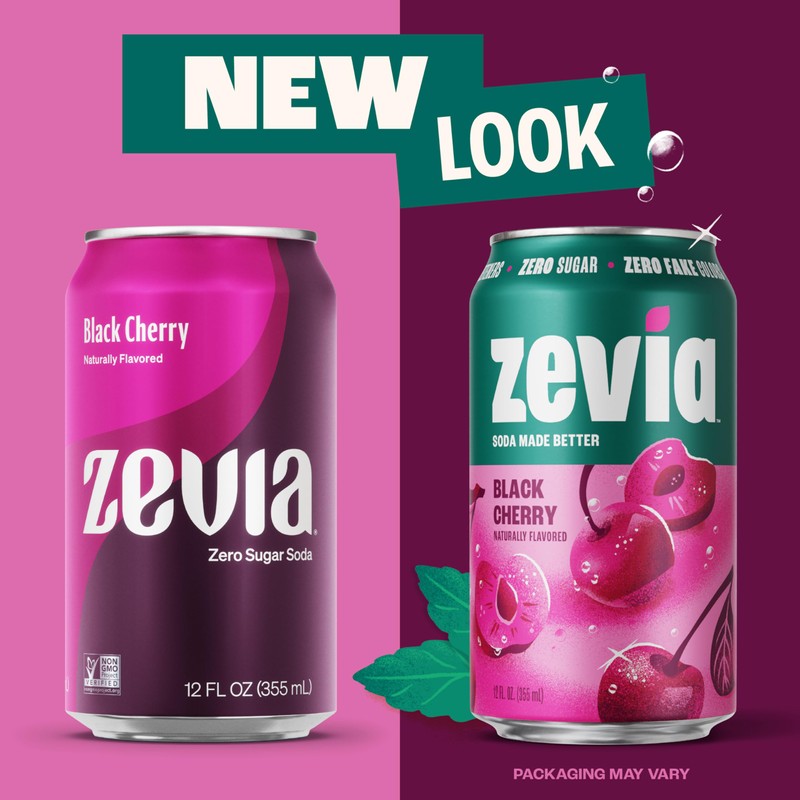 Zevia Zero Sugar Soda, Black Cherry, 12 Ounce Cans (Pack