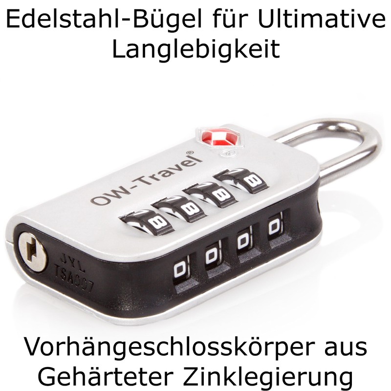 OW-Travel Luggage Locks TSA Approved (2 Pack Silver) 4 Digit
