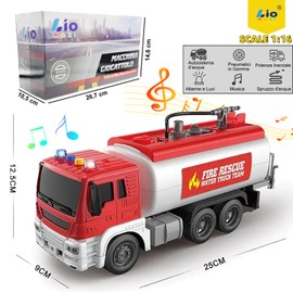 LioMaxi Maßstab 1:16 Feuerwehrwagen Spielzeug für Kinder, Trägheit Feuerwehrauto, Licht & Geräusche, mit Wassersprühpumpe, Rot (Wassertank)