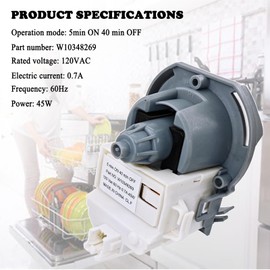 HSUHUIGE W10348269 WPW10348269 Dishwasher Drain Pump for Whirlpool Dishwasher Pump Replacement Parts 661662, 8558995, 8565839, W10084573, W10158351
