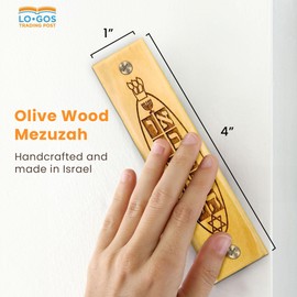 Olive Wood Mezuzah with Scroll, Ten Commandments, Menorah, & Star of David, Made in Israel, Religious Home Décor for Door & Wall, Includes Parchment Prayer Scroll, Jewish & Messianic House Wall Art