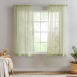 TOPICK Sheer Curtains for Kitchen Living Room Bedroom Window Lightweight Solid Sage Green Voile net 63 Inch Drop Drapes Light Filtering Cafe Curtains Rod Pocket Window Treatments 2 Panels