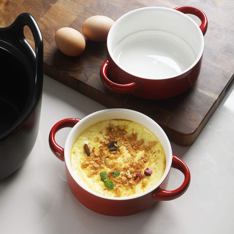Sweejar Ceramic Soup Bowls with Double Handles, 20 Oz Stacked