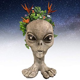 Muggly Alien Sister Zoe Planter Pot Extraterrestrial Celestial Being from Outer Space Patio & Garden Statue in Roswell Greys Stone-Gray Finish