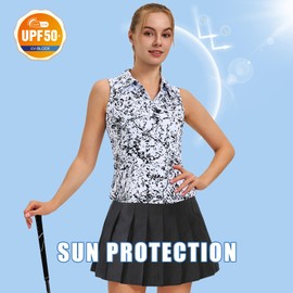 Turnhier Womens Sleeveless Golf Polo Shirts Quick Dry Collared V Neck Cropped Tennis Athletic Tank Tops, Black Tie Dye L