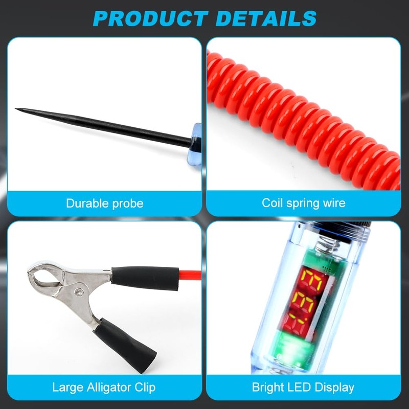 Automotive Test Light with 3-48V LED Digital Display, Auto Bidirectional