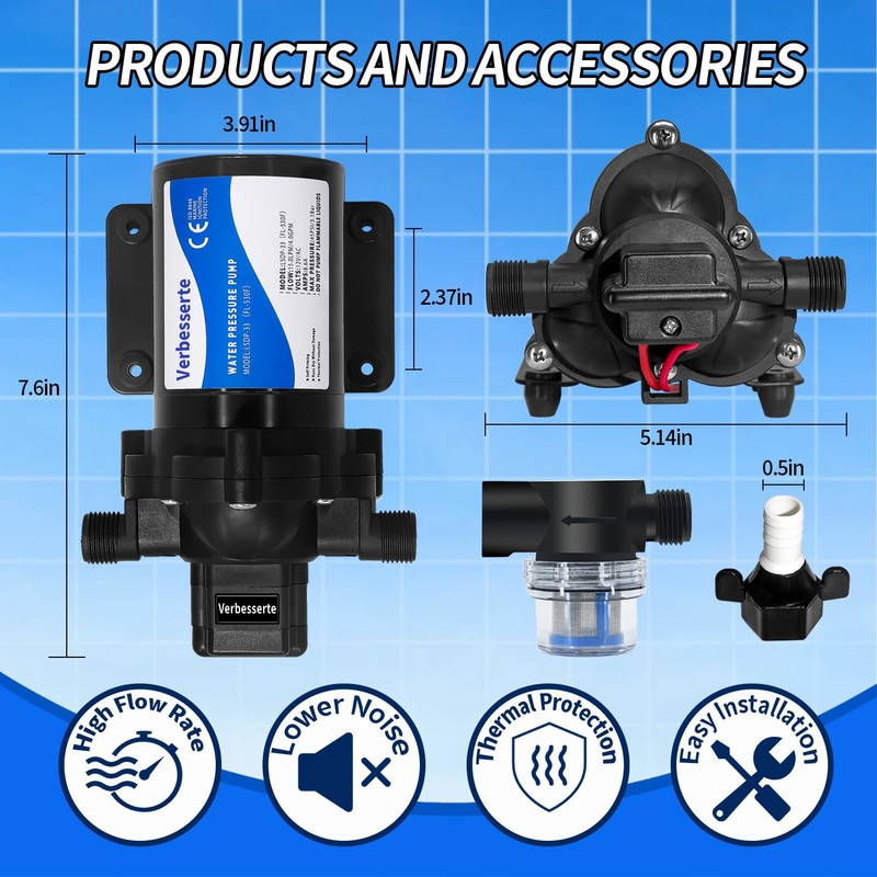 12V DC RV Fresh Water Pump for Home,4GPM 45PSI Self