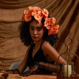 Romantic Flower Headband for Women,Non Slip Headpiece Lace Headband for Wedding Decoration Party Birthday Dance Headwear(Orange)