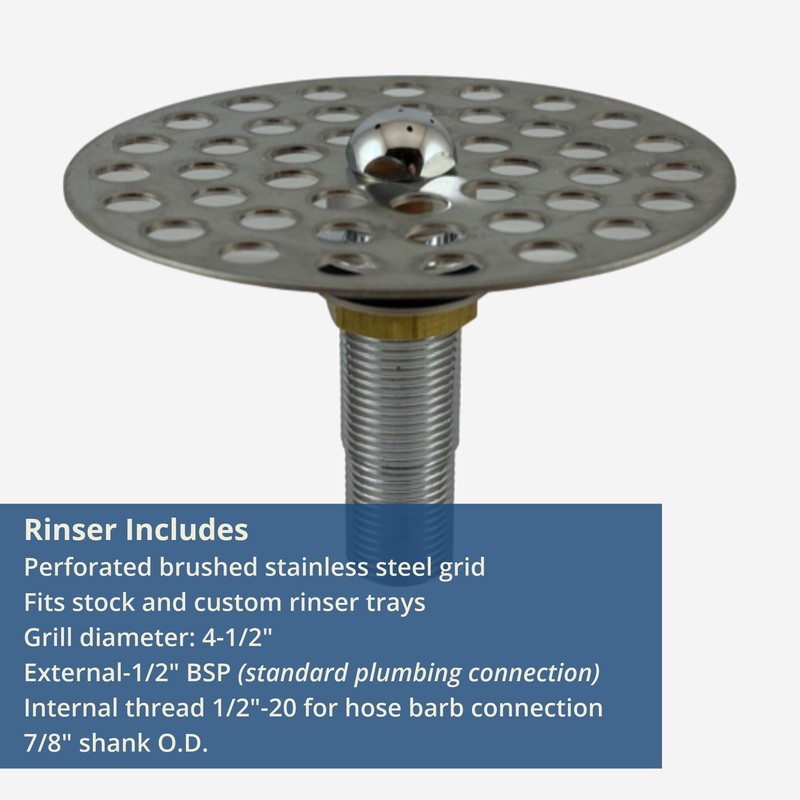 Commercial Stainless Steel Glass Rinser, 4.5" Grid, Chrome Plated Brass