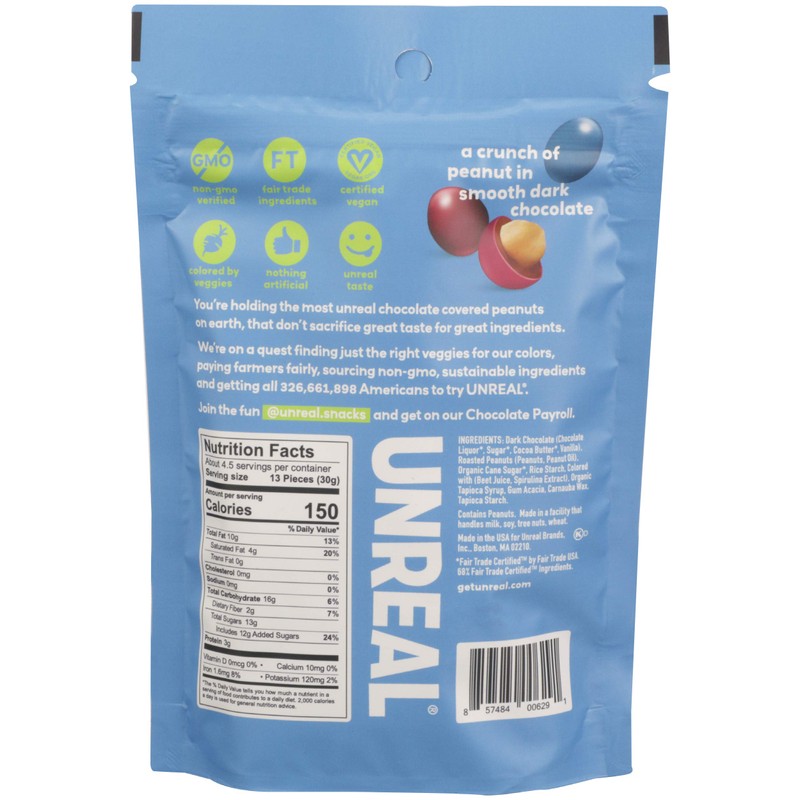 Unreal Dark Chocolate Peanuts Gems, 6 oz