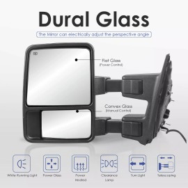 EVERESTCO Pair Tow Mirrors For 2003-2016 Ford F250 F350 F450 F550 Super Duty Power Heated