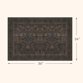 Dark Brown 2x3 Washable Entry Rug, Throw Small Rugs for Entryway Kitchen Bathroom Indoor Door Mat, Farmhouse Floral & Botanical Door Mats, Low Pile Soft Stain Resistant Carpet