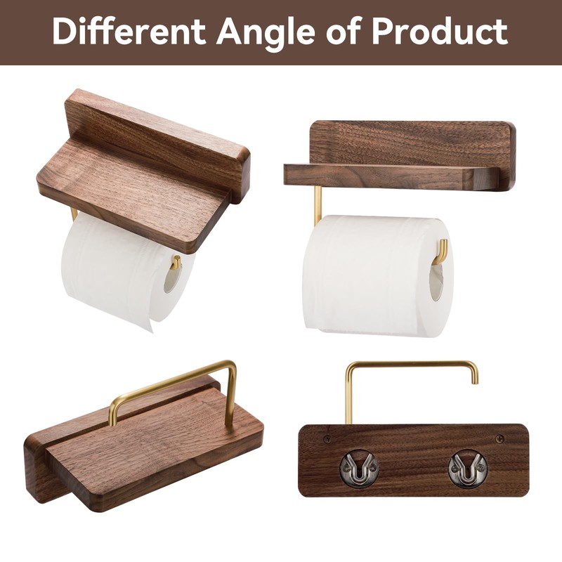 Mayhas Walnut Toilet Paper Holder Wall Mount with Shelf, Wooden