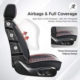 Huidasource Car Seat Cover 5 Layers, Faux Leather Seat Covers, Car Seat Covers Protector Front ＆ Split Bench Rear Velcro Adjustment, Universal Fit for Most Cars, Vans,Trucks,SUVs (Full Set/Black&Red)