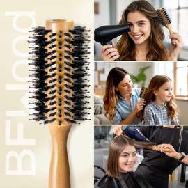BFWood Round Brush for Blow Out, 1.2 Inch Natural Wooden Boar Bristle Hair Brush for Blow Drying, Curling, Styling & Volume