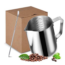 20 oz Milk Frothing Pitcher, 304 stainless steel 600ml milk can coffee frothing cup with art deco pen milk jug coffee cup used to make cappuccino latte
