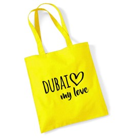 huuraa Jute Bag Dubai My Love Bag Cotton 10 Litres for All Fans of the United Arab Emirates Gift Idea for Friends and Family, yellow