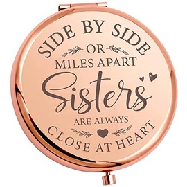 YSUNM Sister Gift-Travel Compact Makeup Rose Gold Mirror Side by Side or Miles Apart Sisters are Always Close at Heart for Sister Friend,Birthday,Graduation