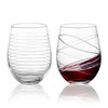 Joeyan Hand Blown Etched Stemless Wine Glasses with Strips Swirls