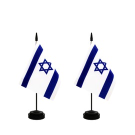 Rotenl 2 Pack Israel Desk Flag, Israeli Table Office Flag with Solid Pole and Stand Base, International Country Flag, Festival Celebration, Classroom Meeting Desktop Decoration (Israel)