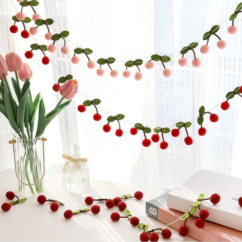 LUJIYY Soft and Realistic Handmade Cherry Felt String Garlands for