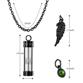 PREKIAR Cremation Urn Necklace for Ashes Timeless Hourglass Memorial Pendant Keepsake Jewelry for Human Pet Ashes with 12 Birthstone Angel Wing