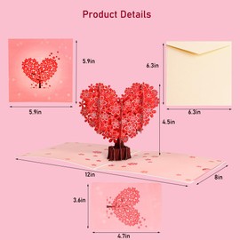 Yhobulis Pop Up Anniversary Cards 3D Love Tree Hearts Card, PopUp Wedding Card Valentine Day Cards Birthday Card Romantic Mother's Day Thinking You Greeting Card for Wife Husband Couple Friends