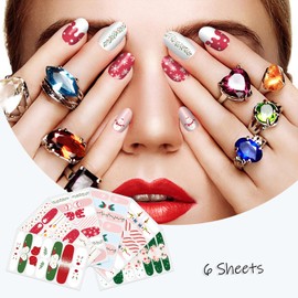 SILPECWEE 6 Sheets Christmas Nail Polish Stickers Full Nail Wraps for Women Nail Polish Strips Gel Nail Strips Self Adhesive Holiday Fingernail Sticker Nails Manicure Design with Nail File