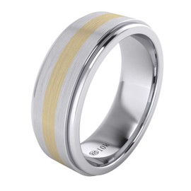 LANDA JEWEL Solid 10K Yellow Gold Inlaid Heavy 8mm Sterling Silver Mens Wedding Band Comfort Fit Two Tone (8)